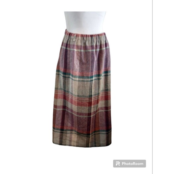 Prestige of Boston Skirt Womens Sz 12 Biege Maxi A-Line Wool Midi VTG 60s Plaid - Picture 12 of 12